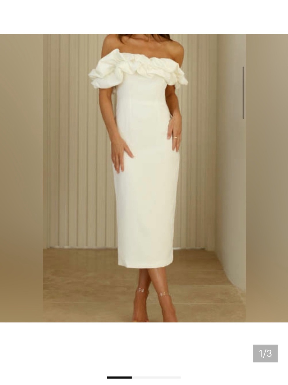 Off-Shoulder White Midi Dress with Ruffle Detail